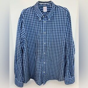 Brooks Brothers mens Friday Shirt, Blue Poplin Gingham relaxed fit size XXL